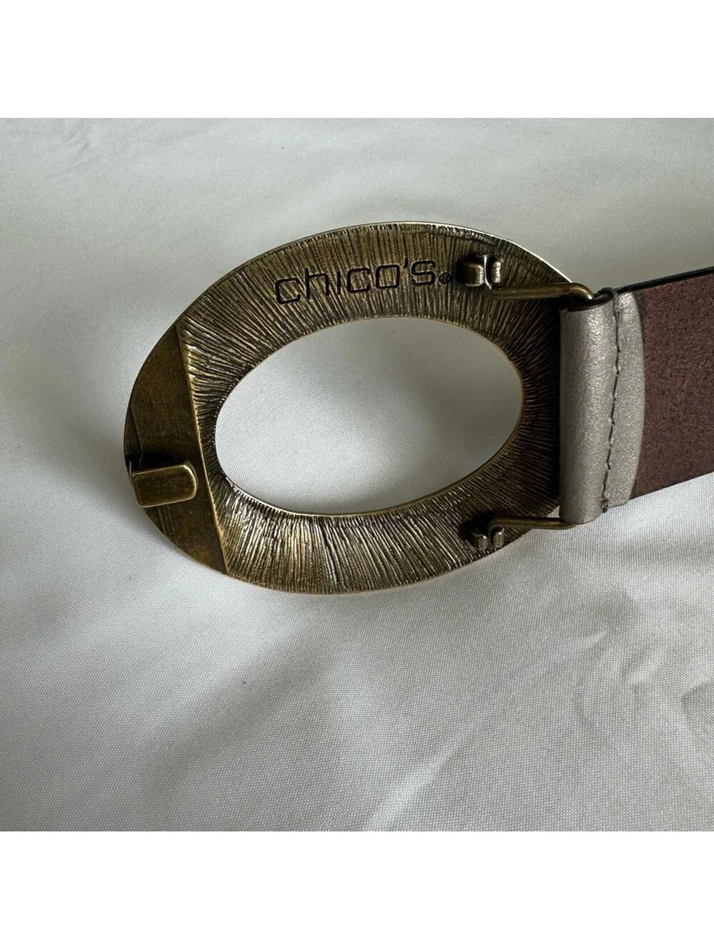 Chico’s Leather Belt With Hammered Buckles Size S/M Adjustable EUC